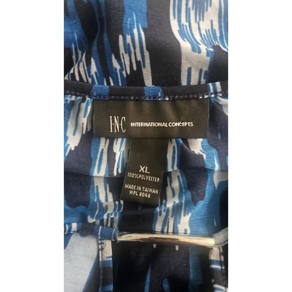 INC International Concepts Womens Blouse XL Blue Sheer Overlay Camisole Keyhole - Picture 6 of 7
